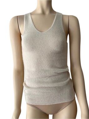 Ryan Roche Ivory Cashmere & Silk V-Neck Knit Tank Size: S